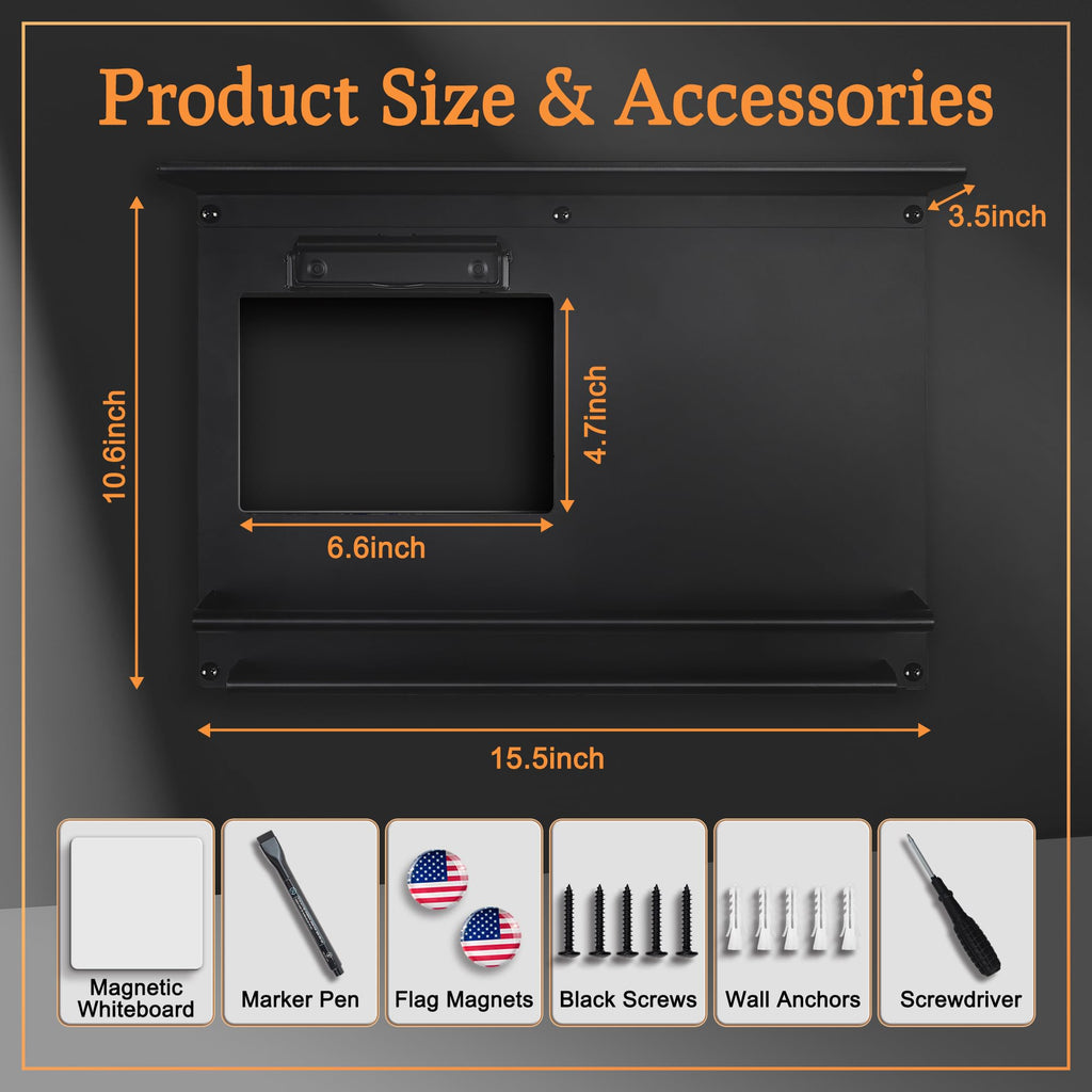 KWYADLUO Running Medal Hanger Display with Trophy Shelf, Race Bib Holder and Whiteboard, 2-Bar Medal Holder for 50+ Medals with Flag Magnets, Marker, Wall Mounted, Black