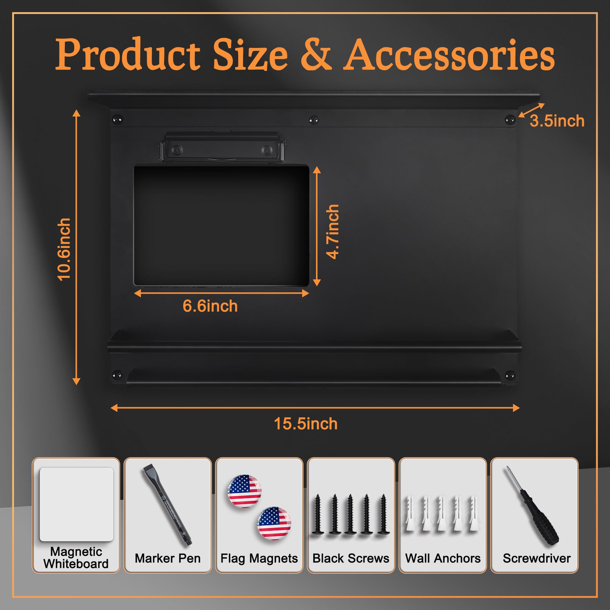 KWYADLUO Running Medal Hanger Display with Trophy Shelf, Race Bib Holder and Whiteboard, 2-Bar Medal Holder for 50+ Medals with Flag Magnets, Marker, Wall Mounted, Black