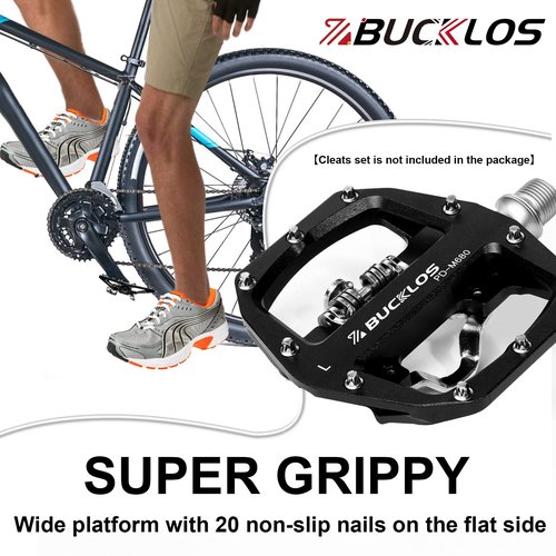 BUCKLOS SPD Pedals PD-M680 Mountain Bike Clip in SPD Flat Combo Dual Sided Pedals - Road Bike MTB Clipless Sealed Bearing Bicycle Clips Pedal Compatible with Shimano SPD Cleats (Black
