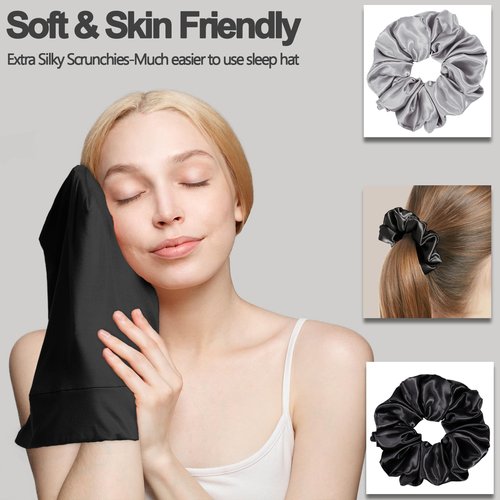 2pcs Sleep Cap Bonnet for Sleeping, Adjustable Cooling Ice Silk Lined Hair Bonnets for Natural Curly Braids Beanie Hat Women Men