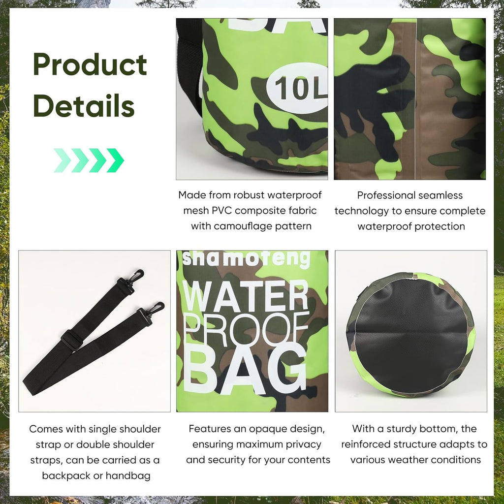 Skiennix Waterproof Dry Bag - Roll Top Dry Storage Backpack with Phone Case & Collapsible Bottle | Green 5L