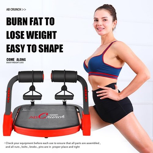 Ab Machine Ab Workout Equipment Sit Up Machine & Exercise Equipment Ab Crunch Machine for Stomach Workout Ab Core Trainer Abdominal Machine for Home Gym with Resistance Bands (Red)
