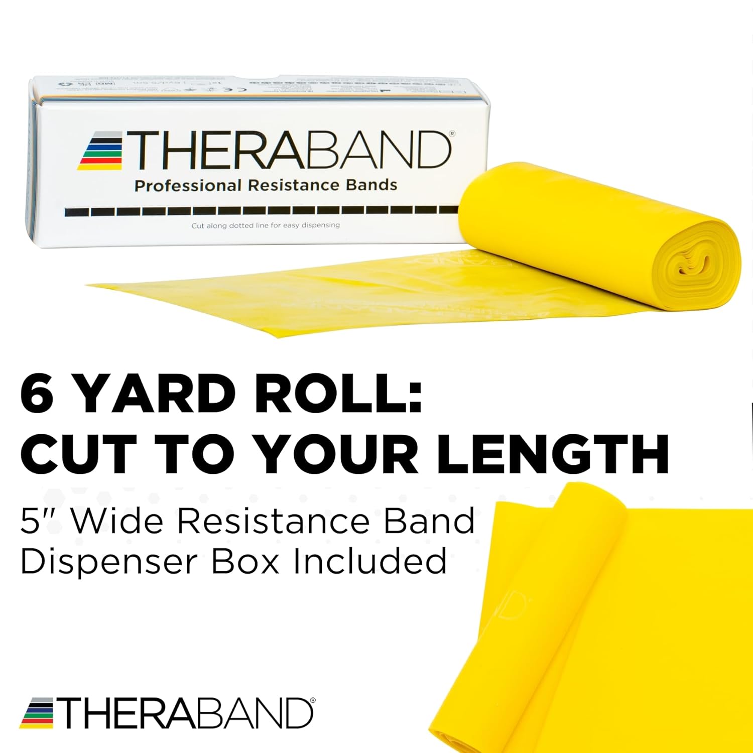 TheraBand Resistance Bands - Professional Latex Elastic Band for Upper & Lower Body Workouts | 6 Yard Roll, Yellow, Level 2