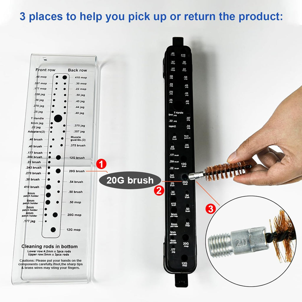 Universal Gun Cleaning Kit - Compact Pack for Handgun, Pistol, Rifle & Shotgun - Fits .22 to 12Ga