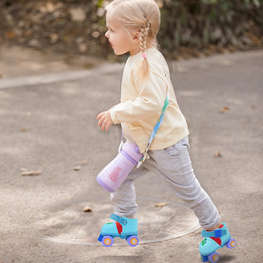 WELLWON Kids Roller Skate for Girls Boys, Adjustable Inline Toddler Rollerskates, Children Beginner Roller Skates Quad-Style 4 Wheel for Indoor Outdoor Sports, Easy Training