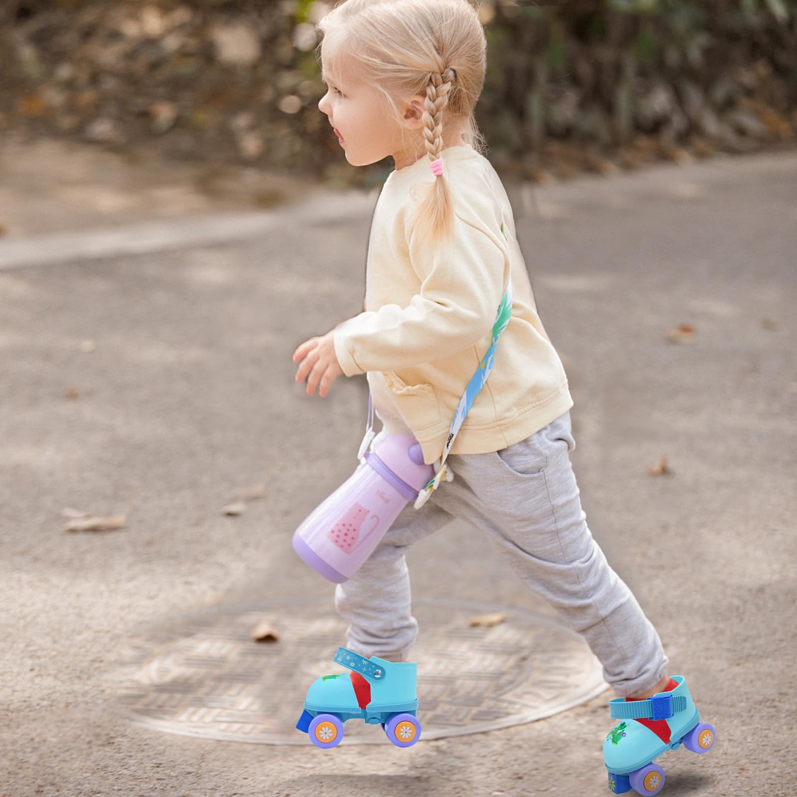 WELLWON Kids Roller Skate for Girls Boys, Adjustable Inline Toddler Rollerskates, Children Beginner Roller Skates Quad-Style 4 Wheel for Indoor Outdoor Sports, Easy Training