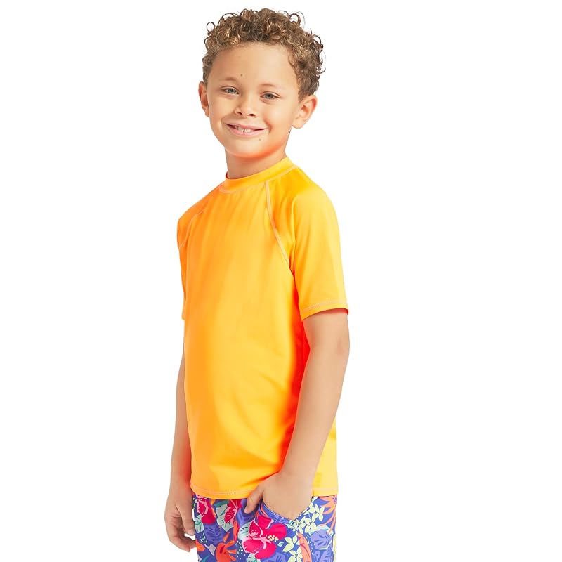 Lands' End Boys' Sun-Protection Rash Guard Tee UPF 50+ Shocking Orange Medium