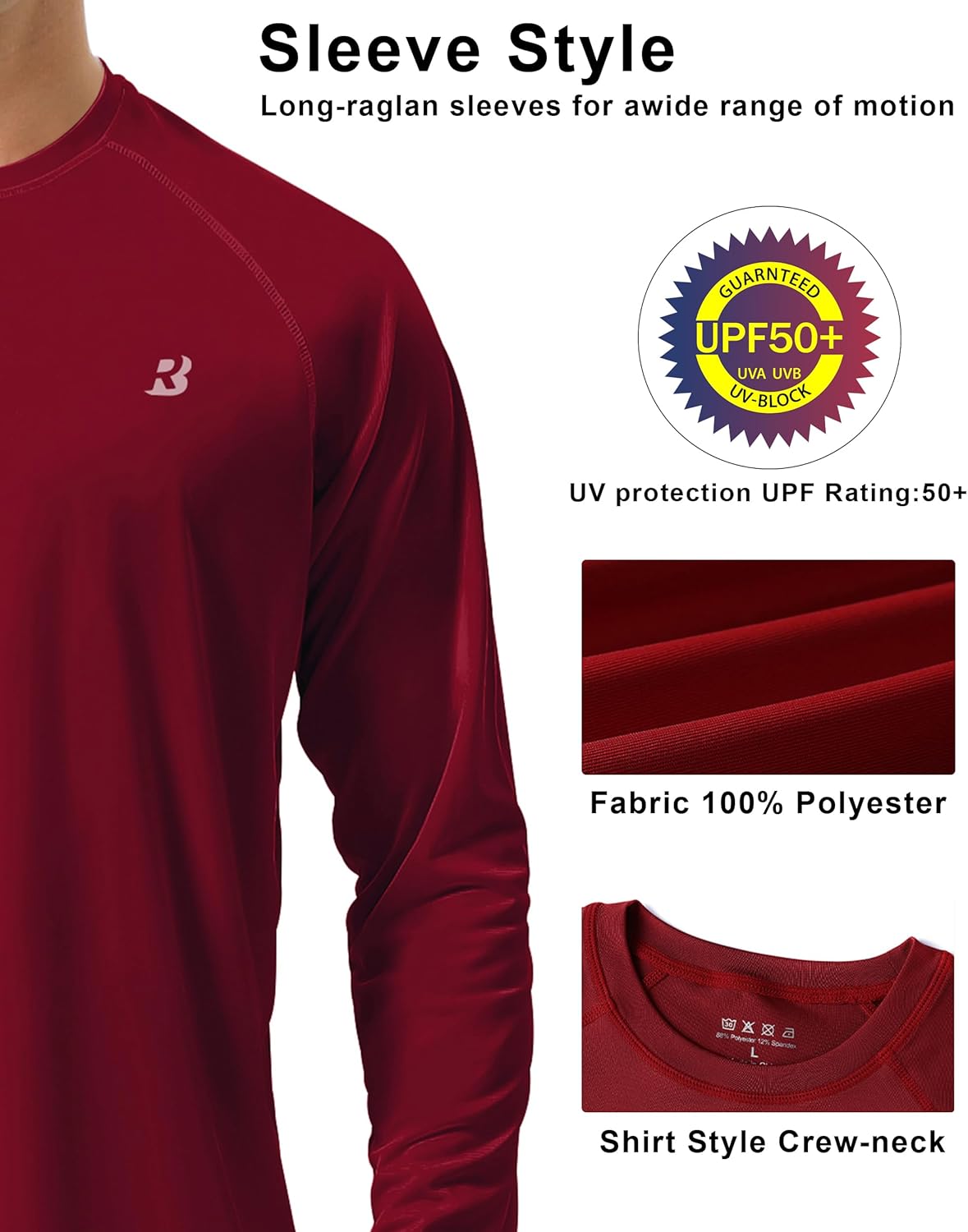 Roadbox Mens UPF 50+ UV Sun Protection Shirts Outdoor Long Sleeve SPF Rash Guard for Fishing Hiking Swimming Running