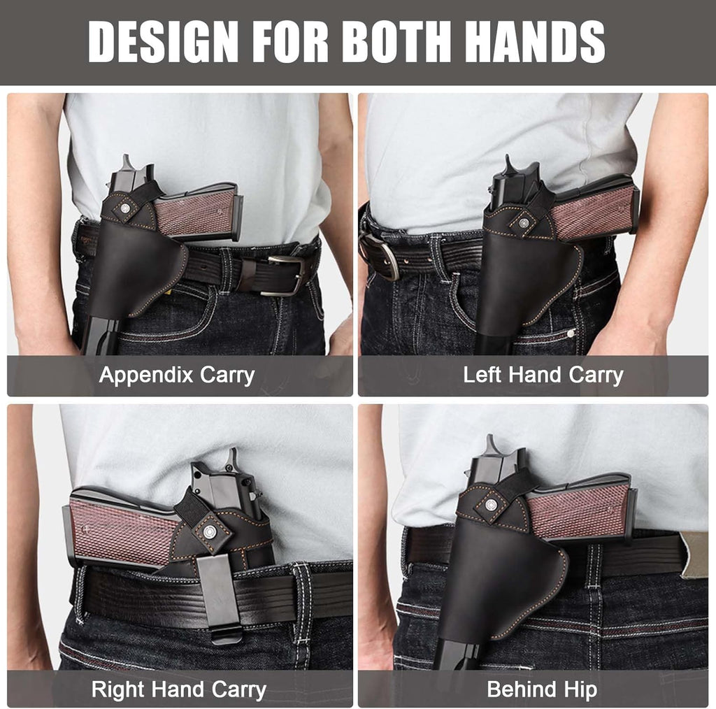 Skiennix Leather Universal Pistol Holster - IWB/OWB Concealed Gun Holster for Glock, Taurus, Sig, Springfield | Fits Most 9mm Pistols