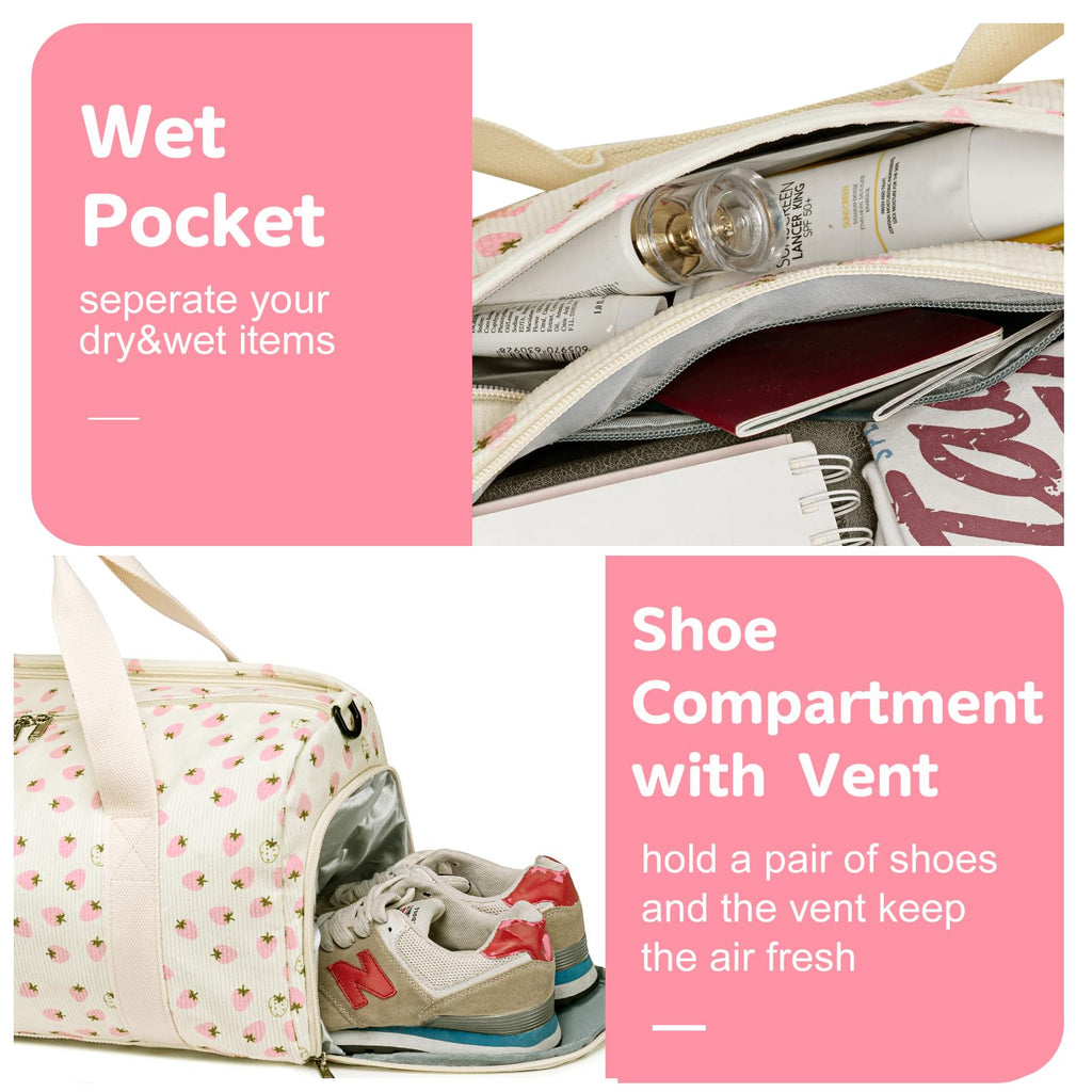 BLUBOON Duffle Bag Girls Kids Cute Gym Bag with Shoes Compartment & Wet Separation Waterproof Sports Overnight Travel Bag