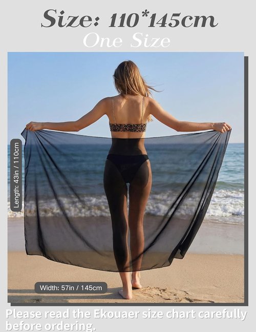 Ekouaer Sarong Chiffon Bathing Suit Cover-Up - Long Sheer Beach Wrap for Women | 2026 Pareo