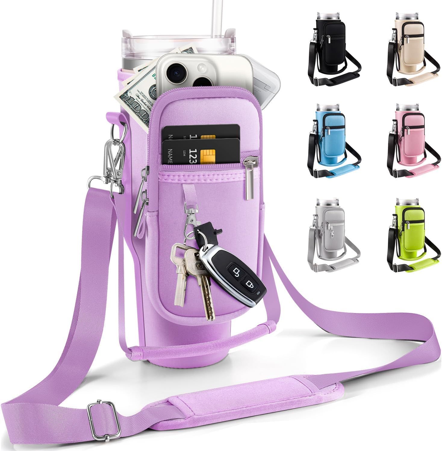 Stanley 40 oz Tumbler Carrier Bag - Phone Pocket & Adjustable Sling Sleeve Holder | Simple Modern Design