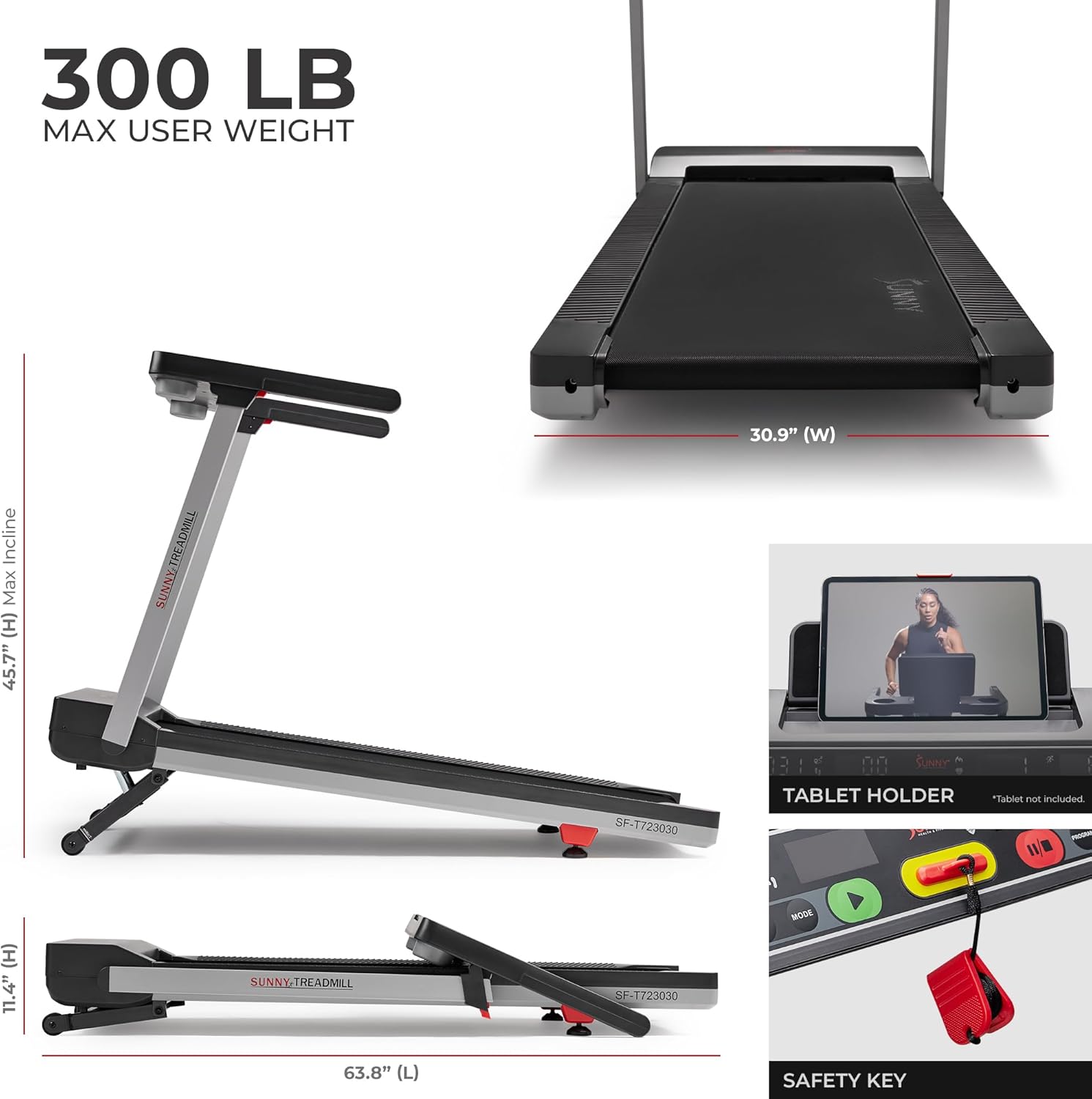 Sunny Health & Fitness Treadmill - Smart Auto Incline, Foldable Design, 15 Levels, 20" Shock Absorption Belt