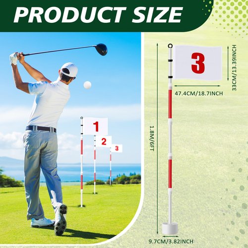 Threehoney 3 Pack Golf Flag Stick 6ft Putting Flag Golf Hole Cup Pole Pin Numbered Flags for Driving Range Backyard Yard Course Putting Green and Chipping Greens Gifts