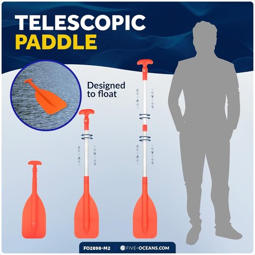 Five Oceans Telescoping Paddle - Floating Orange Boat Paddle Extends 21" to 42" | Compact & Durable Design