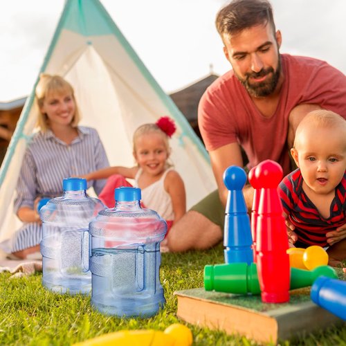 Bokon Empty 2 Pieces 1 Gallon water jugs Round Plastic Water Bottle with Handle Screw Cap Reusable Large Capacity Bottle for Camping Outdoor Travel Gym Use