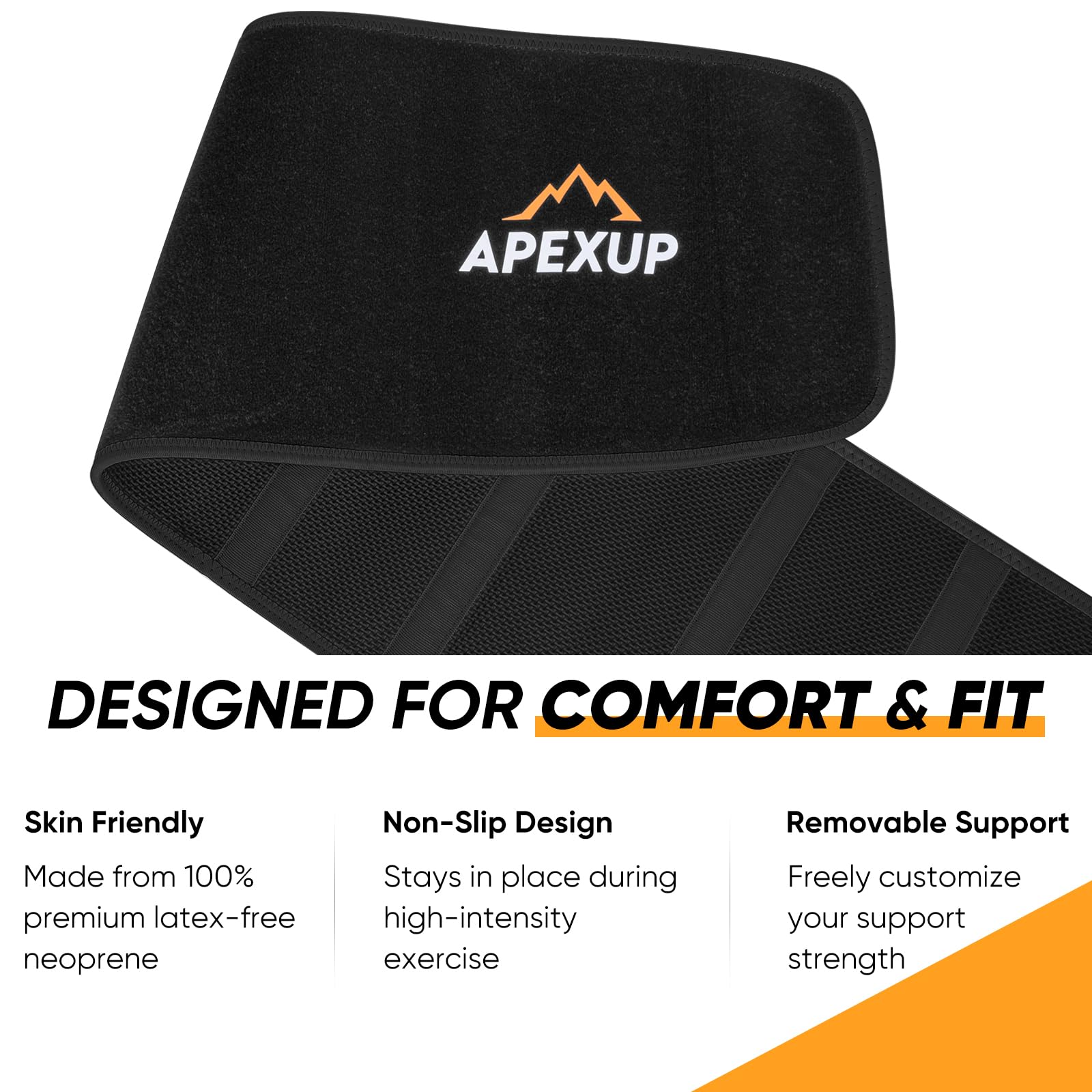 APEXUP Sweat Waist Trainer for Women and Men, Neoprene Waist Trimmer Belt Slimming Sweat Band with Removable Lumbar Support Bar for Workouts (Black, L)