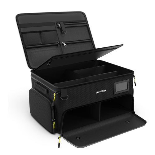 Jaffzora 4-Layer Golf Trunk Organizer, Golfer Gifts for Men Women with Separate Ventilated Compartment for 2 Pairs Shoes, Waterproof Car Golf Locker Storage Bag for Golf Gear and Accessories,Black