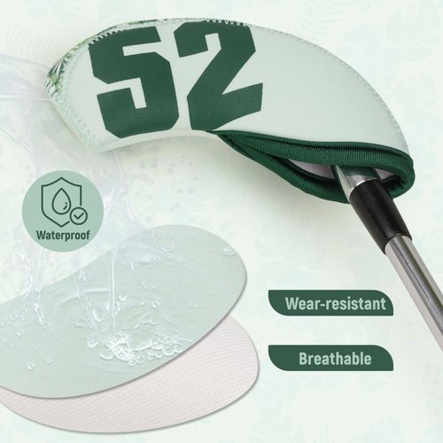 Big Crazy Golf Club Head Cover Wedge Iron, Breathable and Wear-Resistant Neoprene Material, Set of 6, Green Plants Design, Golf Gift for Man and Woman