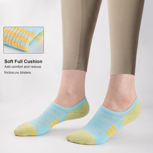 COOPLUS No Show Socks - Women's Athletic Cushioned Cotton | Low Cut Non-Slip Running Socks (6 Pairs)