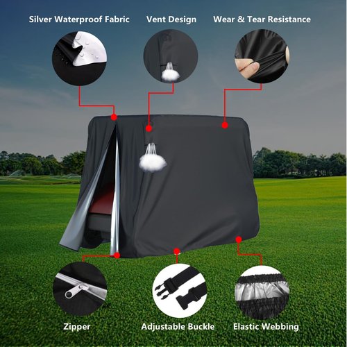 ScarabWrap 2/4 Passenger Golf Cart Cover for Yamaha EZGO Club Car, 420T Waterproof Polyester with Silver Coating,Waterproof,Dustproof,Windproof,Sunproof，All-Weather Protection (95-48-73-Black)