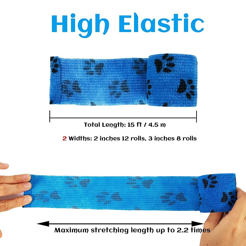 Self-Adherent Bandages for Pets - 20 Rolls Vet Wrap, 2"/3" Mixed, Elastic Wound Tape