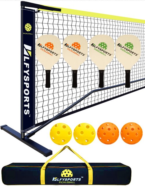 LFYSPORTS Pickleball Set with Net, Portable Indoor and Outdoor Net System with 4 Paddles for Driveway