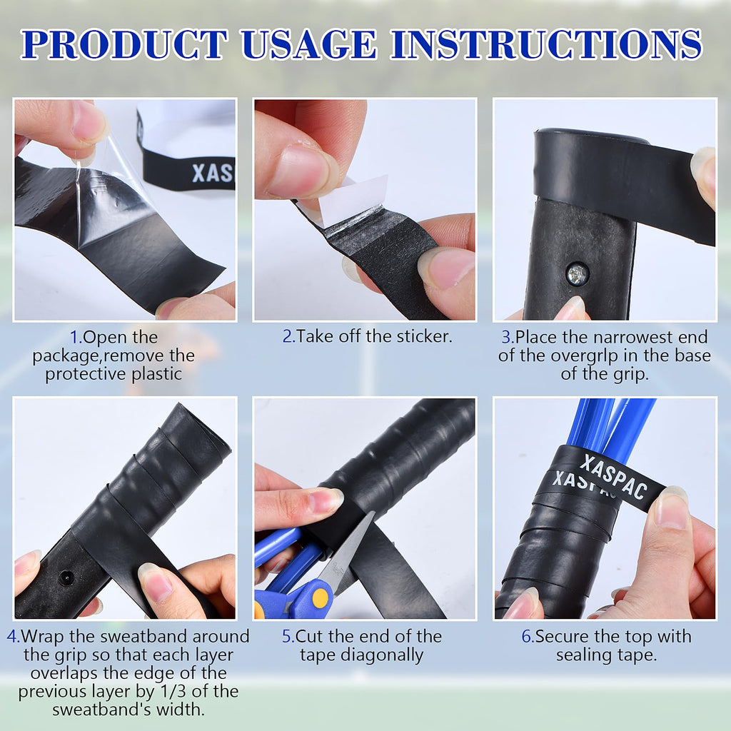 Xaspac 6 Pack Premium Overgrip Tape for Tennis, Pickleball & Badminton - Absorbent Dry Feel, Anti-Slip PU Material, Pre-Cut for Easy Installation, Enhanced Control & Durability (Black/White)
