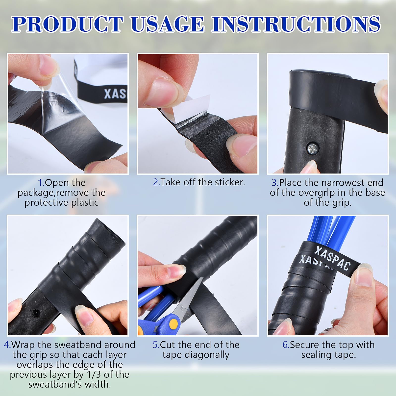 Xaspac 6 Pack Premium Overgrip Tape for Tennis, Pickleball & Badminton - Absorbent Dry Feel, Anti-Slip PU Material, Pre-Cut for Easy Installation, Enhanced Control & Durability (Black/White)