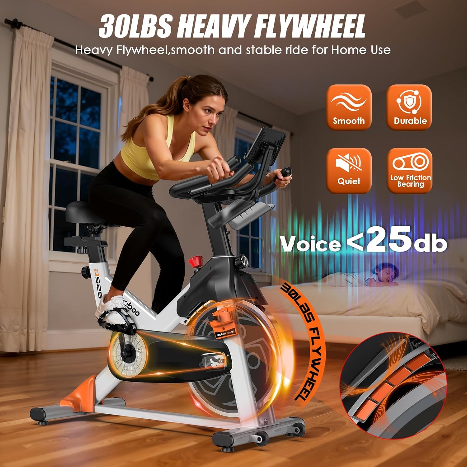 POOBOO Magnetic Exercise Bike - Quiet Indoor Cycling Bike with LCD Monitor & 350lbs Capacity | Adjustable Resistance for Home Gym Fitness