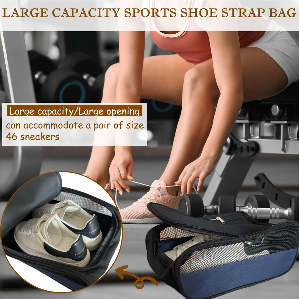 Suaetiai Golf Shoe Bag for Men Women, Mesh Travel Bag for Shoes, Water Proof Ventilation Shoe Bags for Gym, Outdoor Shoes Carrier with Zippered and Handle (Black/Blue-1 Pack)