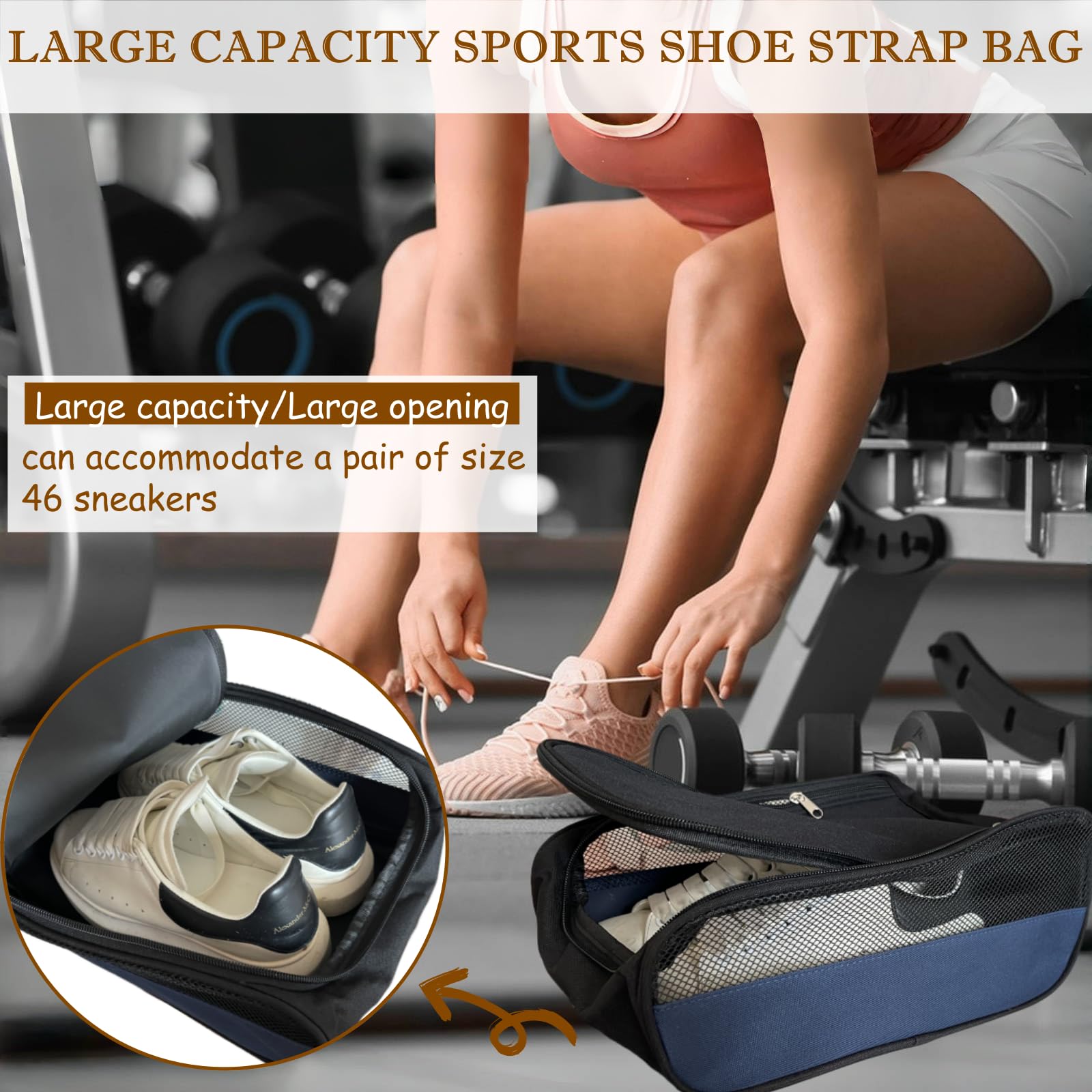 Suaetiai Golf Shoe Bag for Men Women, Mesh Travel Bag for Shoes, Water Proof Ventilation Shoe Bags for Gym, Outdoor Shoes Carrier with Zippered and Handle (Black/Blue-1 Pack)