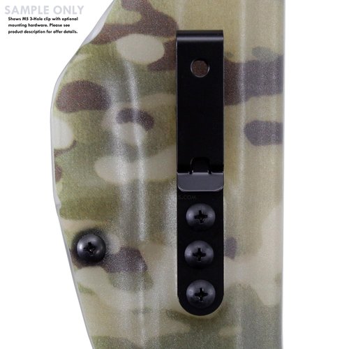 HolsterSmith Universal Metal Belt Clip for Holster Making - (Model 5) - (3-Hole) - (Tactical Black) - (w/SPTHA Mounting Hardware) - (2 Pack)