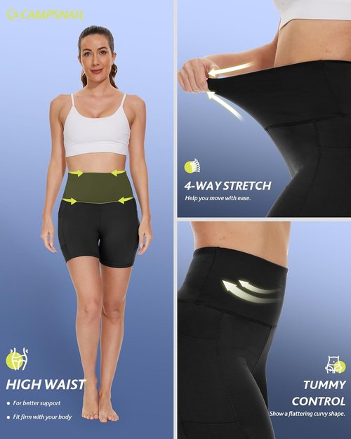 CAMPSNAIL Biker Shorts for Women - High Waisted Spandex with Pockets | Tummy Control, 3"/5"/8" Sizes