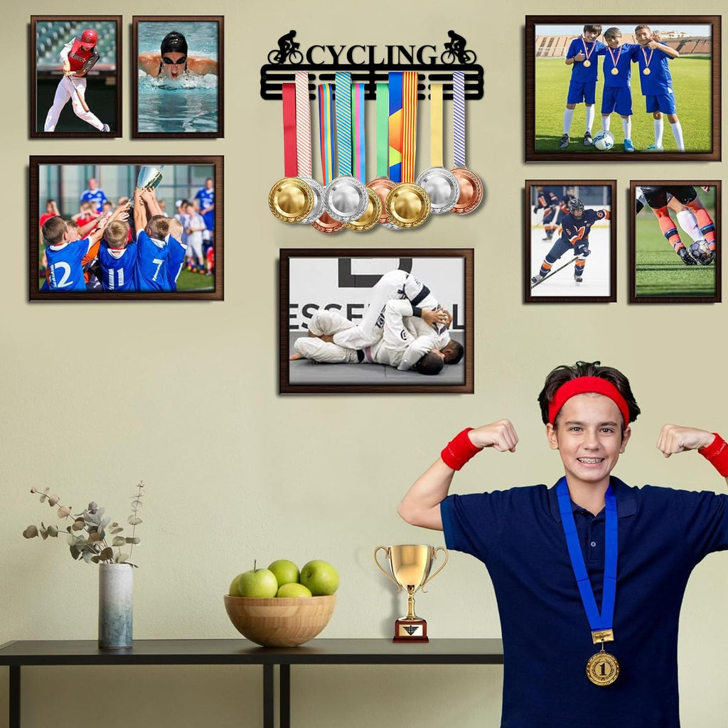 Resama Personalized Medal Hanger Display Holder Tiered Award Rack Cycling Medal Holder Display Hanger Rack Frame,Black Sturdy Steel Metal,Wall Mounted Over 50 Medals