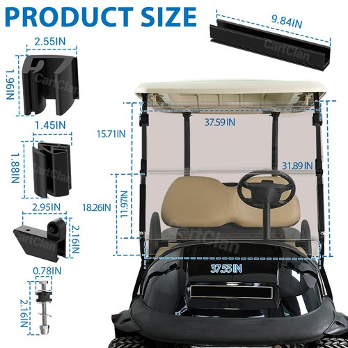 Golf Cart Windshield, Club Car Windshield with Windshield Clips Suitable for 2004-Up Club Car Precedent, Onward, Tempo Golf Carts, PC UV Resistant, Foldable Tinted Windshield Replacement