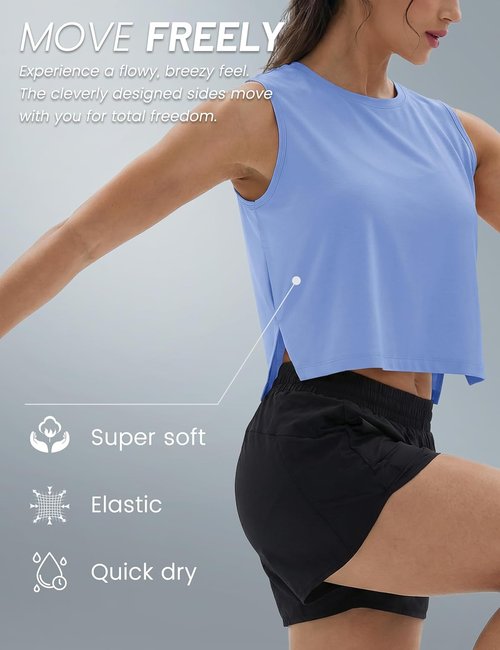 MAGCOMSEN Women's Crop Tank Top - Sleeveless Workout Shirt with Side Slits for Gym & Yoga
