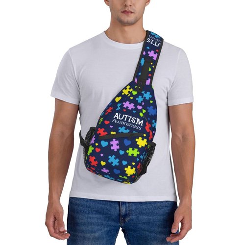 Autism Pattern Sling Backpack Travel Hiking Daypack Autism Awareness Crossbody Shoulder Bag For Women Men