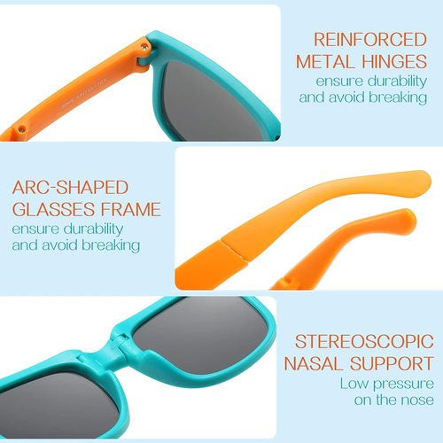 4 Pack Kids Sunglasses, Foldable Toddler Sunglasses Age 2-4 6-8 10-12 Boys Girls, Cute Sun Glasses for Kids(Rectangle)