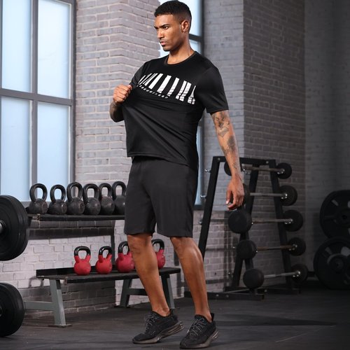 BUYJYA 3 Pack Men's Gym Shorts Shirt Set Workout Athletic Basketball Running Football Elastic Waist with Pocket Gifts