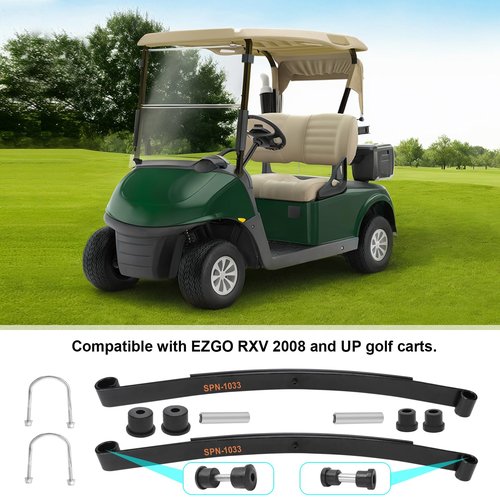Roykaw Golf Cart Rear Leaf Spring Kit Compatible with EZGO RXV 2008-up Gas & Electric Models, Heavy Duty 2-Leaf Springs w/Bushings Sleeves U Bolts, OEM# 604494, 603498