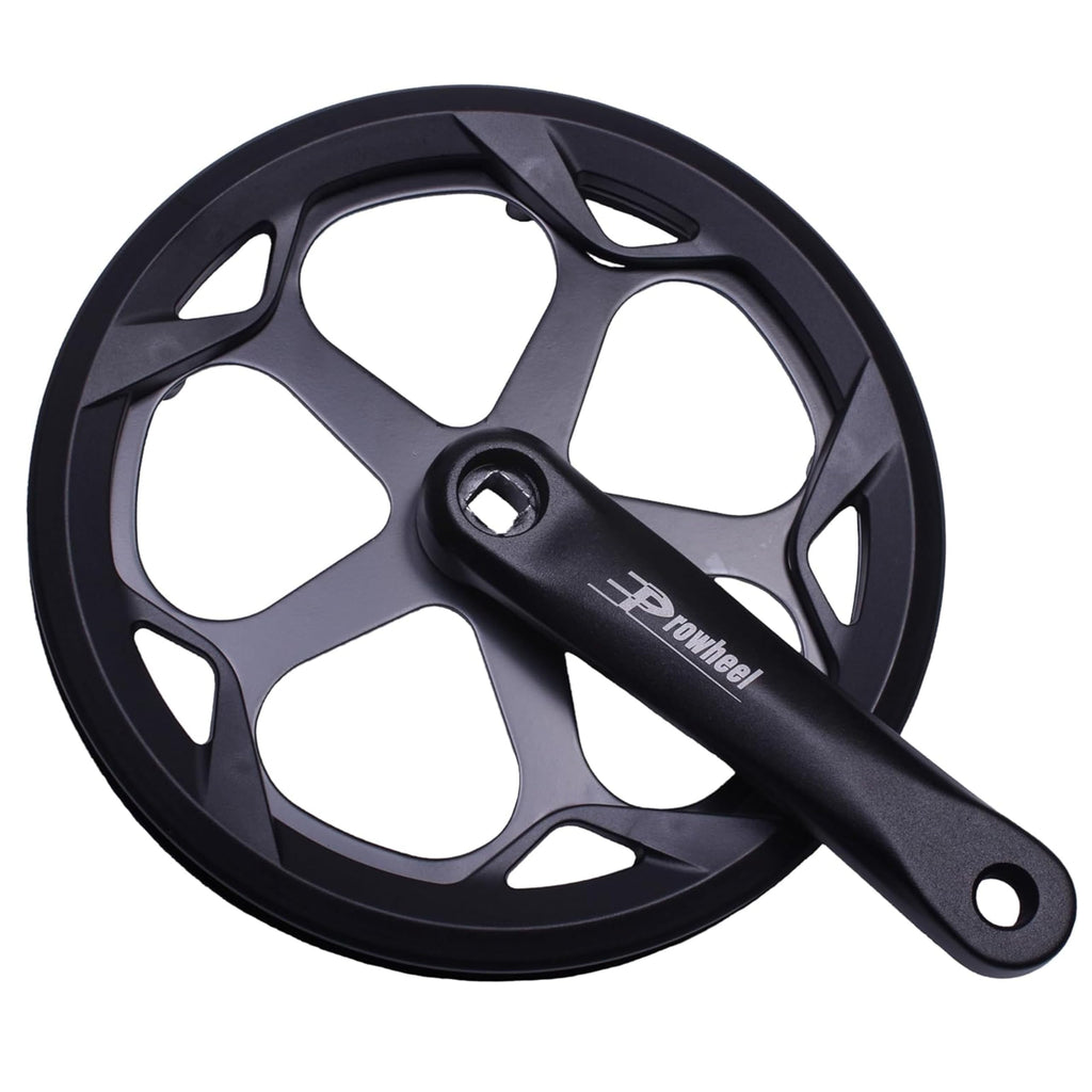 PROWHEEL 152MM/160MM/165MM/170MM/175MM Bike Crankset,46T/48T/52T Steel Chainring Bike Crank Arm Set,Double ChainWheel and Replacement Chain Guard,Compatible with City Bike,MTB,Electric Bicycle,Cargo