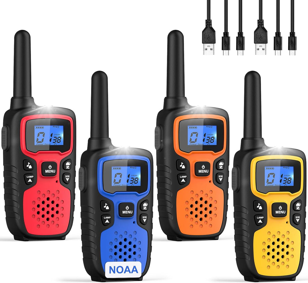 Wishouse Walkie Talkies - Long Range 2-Way Radios | Rechargeable 4-Pack with SOS Siren & NOAA Alert