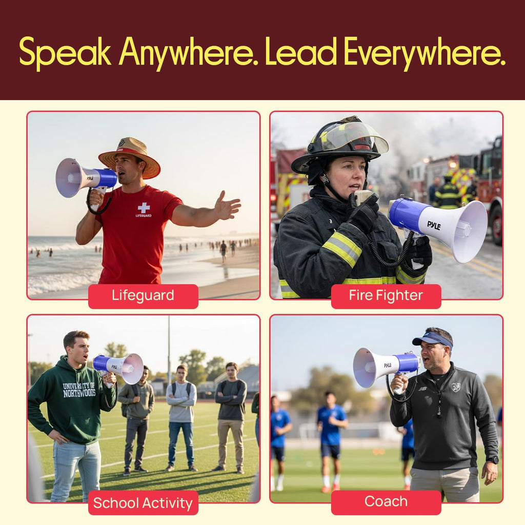 Pyle 50W Portable Megaphone - Adjustable Volume Up to 1700 Yards | Aux Input & USB Playback