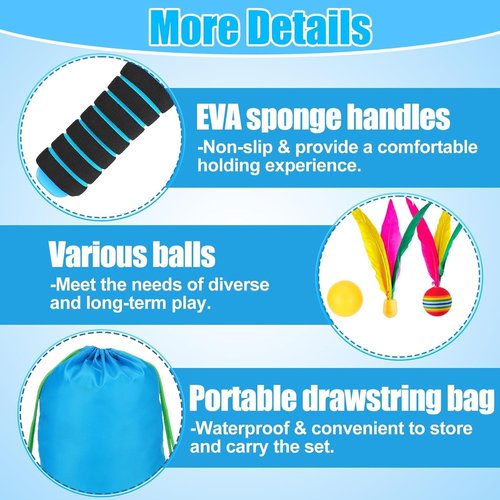 Beeplove 2 Beach Games Toy Paddle Ball Sets - Funny Paddleball Rackets Game, Outdoor Sports Toys for Kids Adults Family Games Yard Lawn Party Supplies, Blue Orange, Medium