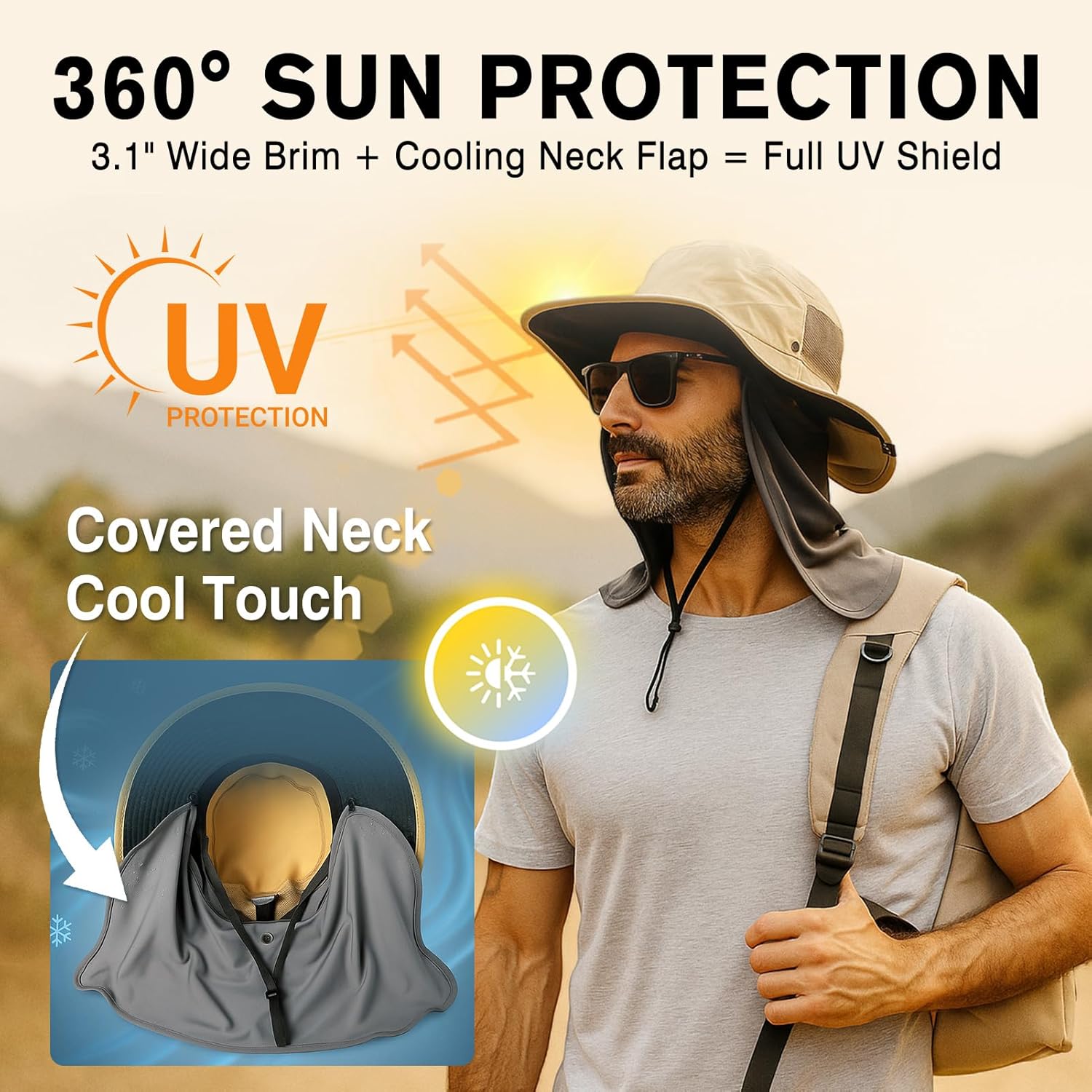 TOP-EX UVCoolix™ UV Protection Sun Hat - Cooling Neck Flap & Sunglass Lock | Wide Brim Fishing Hat