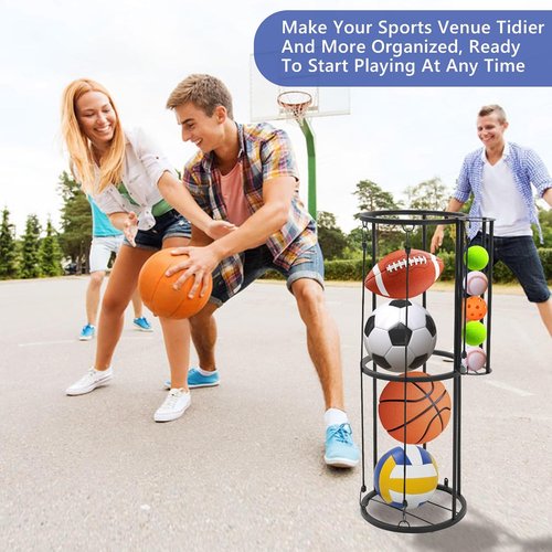 Garage Ball Storage Rack - Vertical Wall Mount for Basketball, Soccer & Volleyball | Space-Saving Organizer in Black