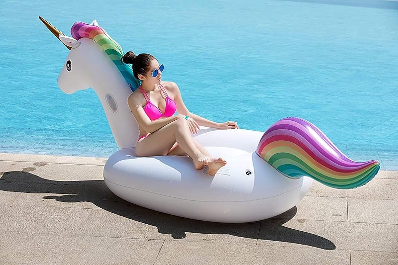 Large Inflatable Unicorn Pool Float with Fast Valves – 114°in x 55°in x 47°in, 2-Person Ride-On