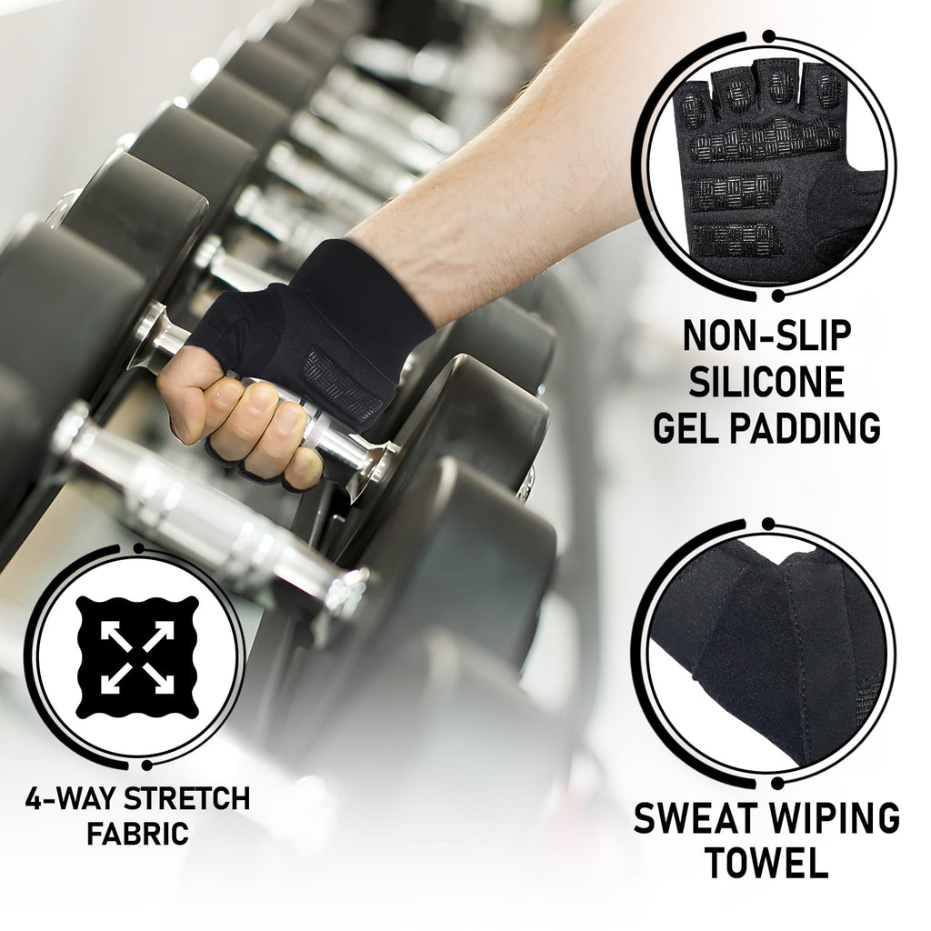 Stealth Sports Weight Lifting Workout Gloves Men Women Non-Slip Gel Padded Grip Full Palm Protection for Pull ups Gym Training Fitness Weightlifting Bodybuilding Exercise Gloves,R7 - Black (XL)