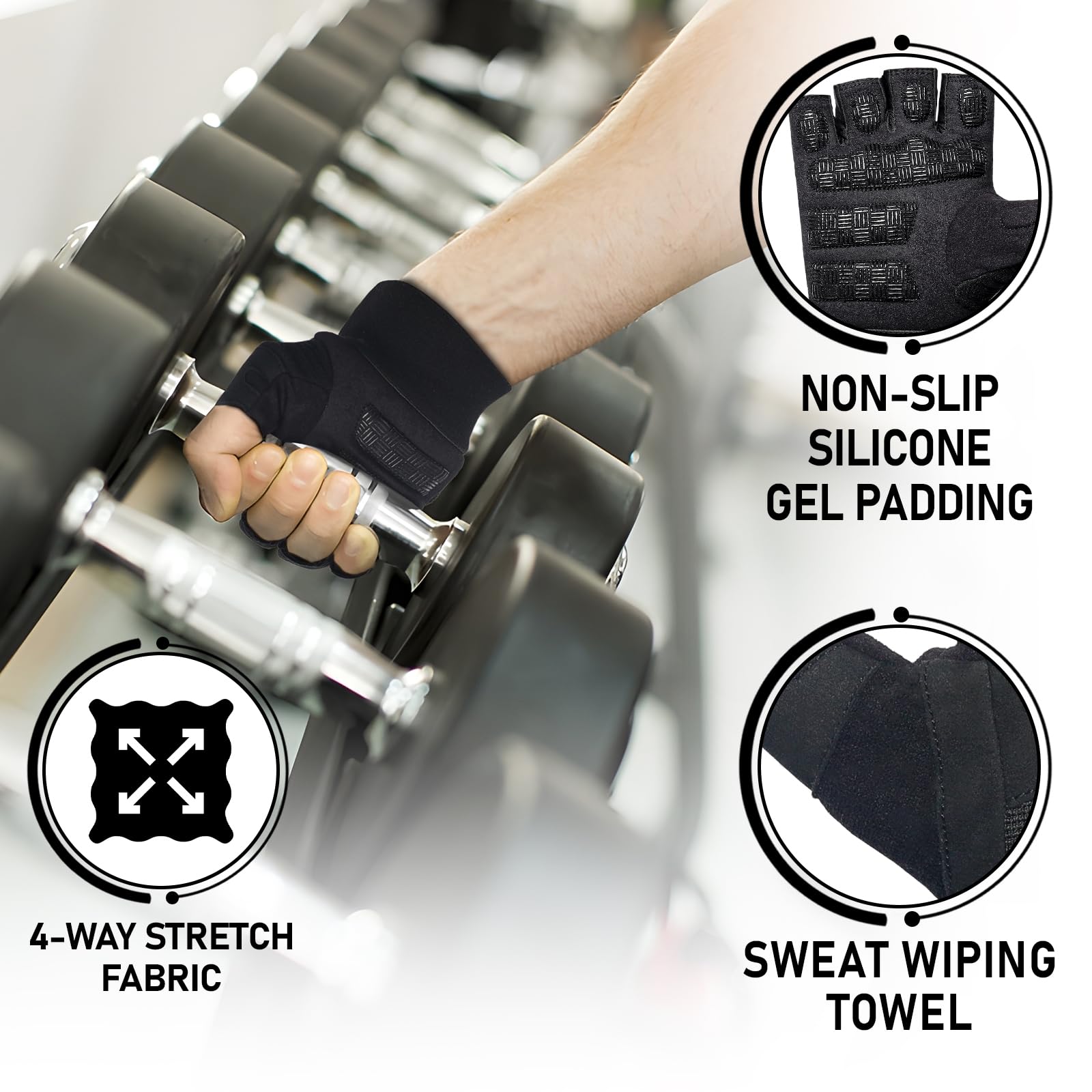 Stealth Sports Weight Lifting Workout Gloves Men Women Non-Slip Gel Padded Grip Full Palm Protection for Pull ups Gym Training Fitness Weightlifting Bodybuilding Exercise Gloves,R7 - Black (XL)